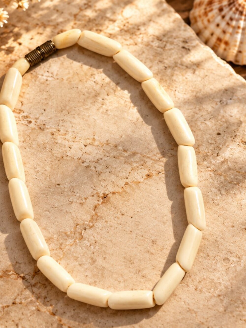 Vintage Cream Oblong Bead Bracelet with Screw Clasp